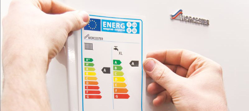 Energy rating sticker on boiler